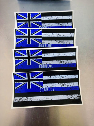 808 BLUE Distress HAWAIIAN FLAG STICKER