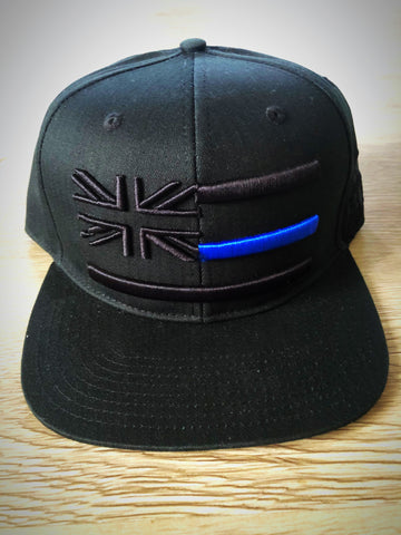Solid Black Flatbill 808 Blue Flag Hat