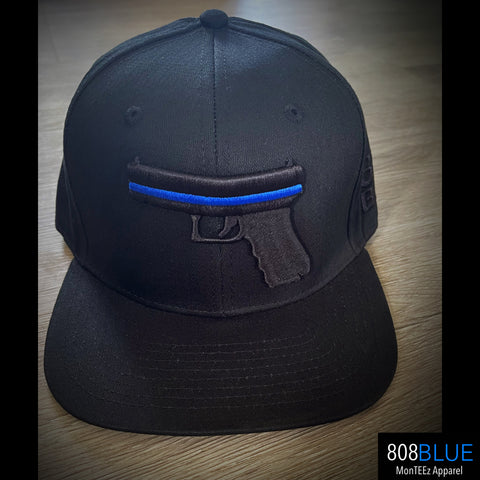 Glock Blue Line Hat   Full Black